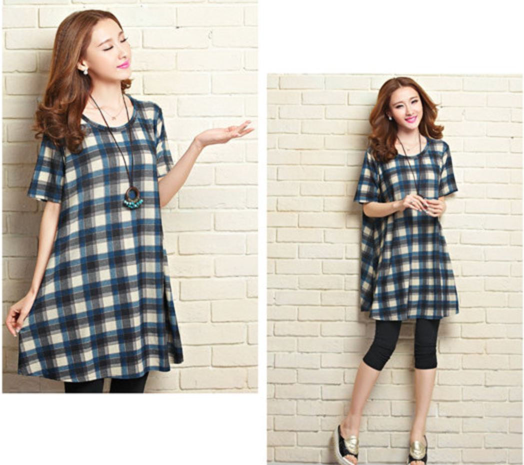 WD5700 Stylish Checker Dress Blue