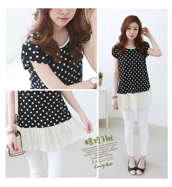 WT5793 Polka Dot Top Black