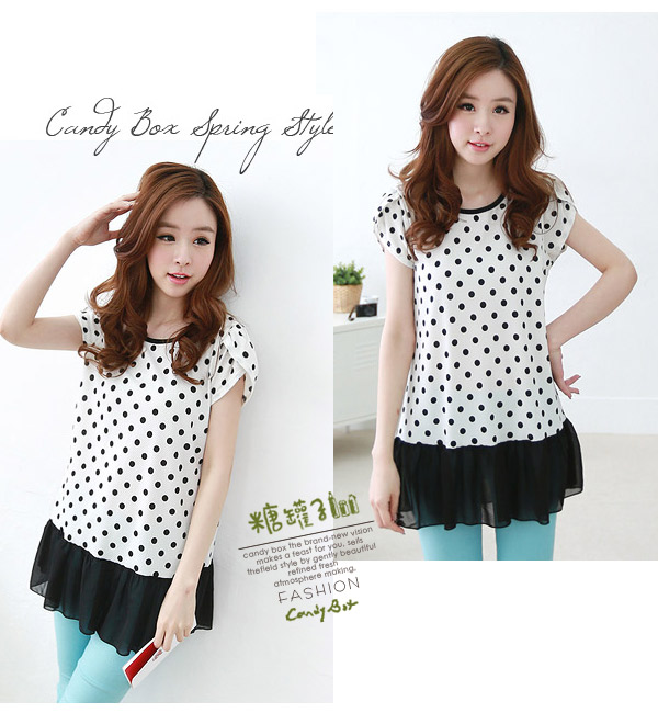 WT5793 Polka Dot Top White