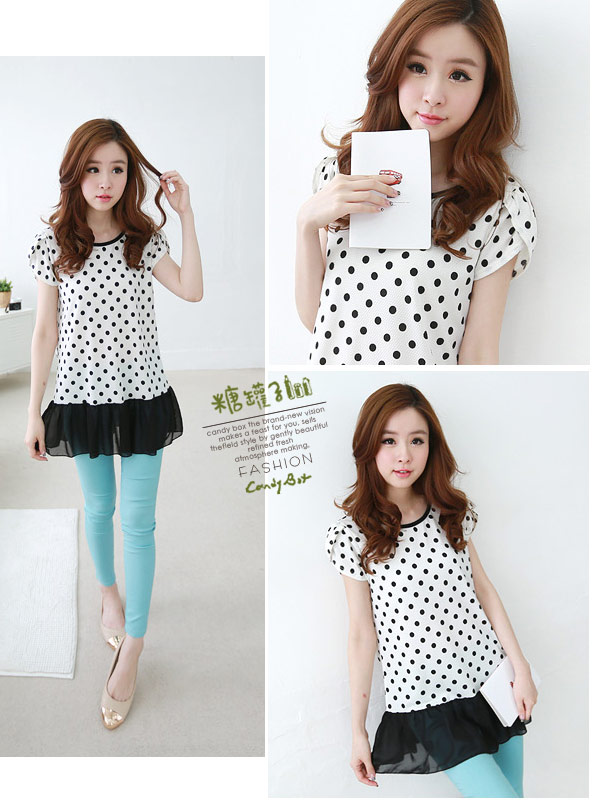 WT5793 Polka Dot Top White