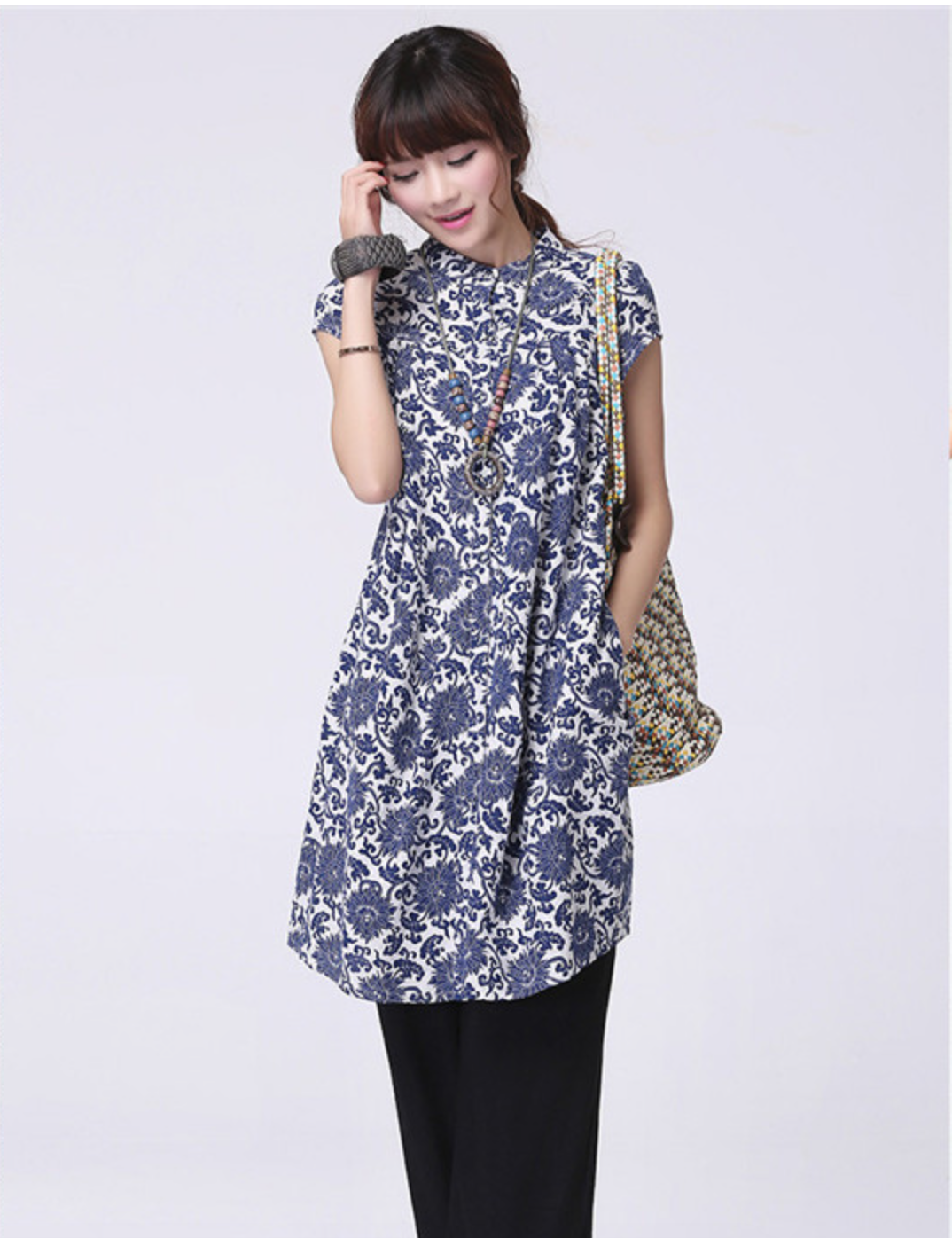 WT5876 Stylish Long Top Flower