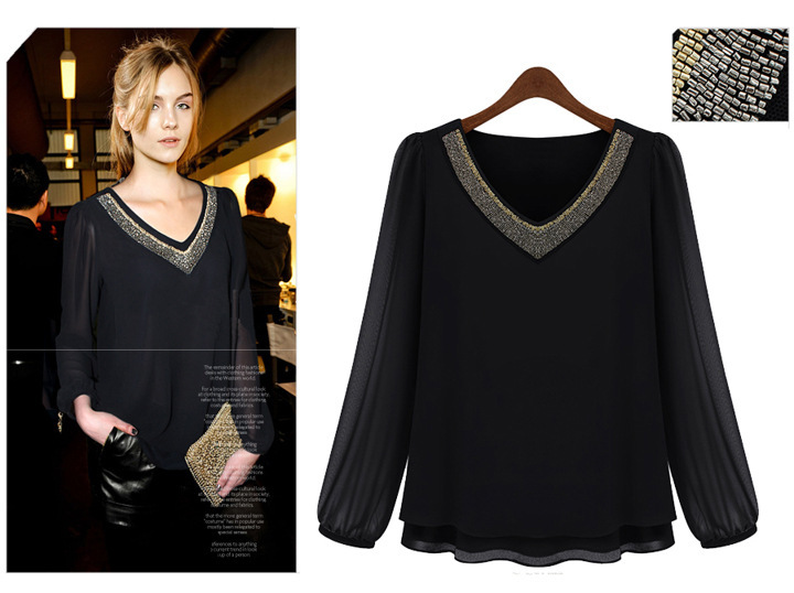 WT5882 Stylish Chiffon Top Black