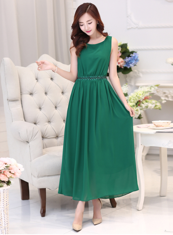 WD5987 Elegant Chiffon Dress Green