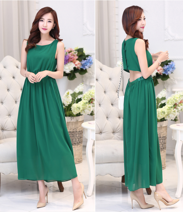 WD5987 Elegant Chiffon Dress Green