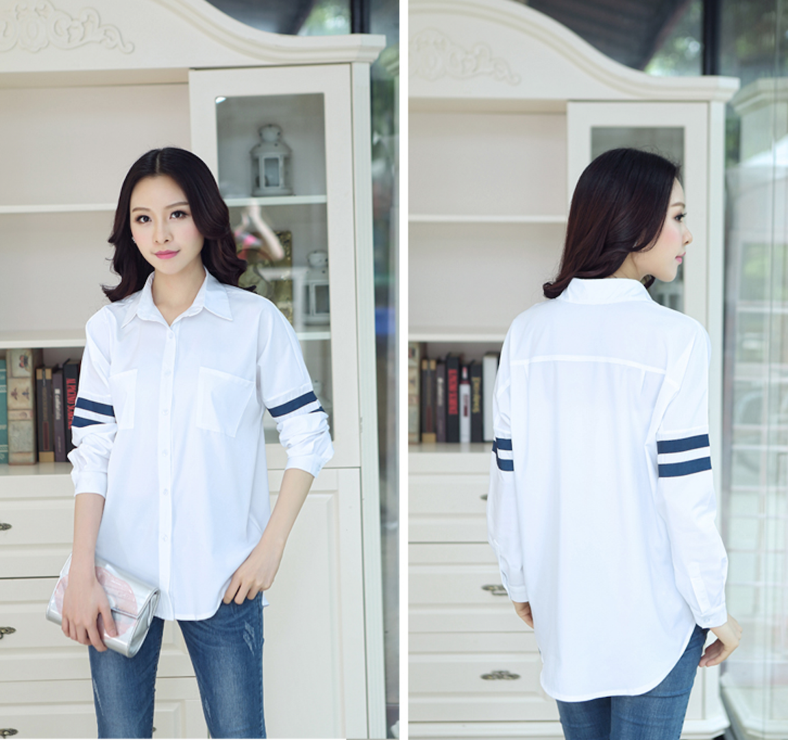 WT6054 Stylish Collar Top White