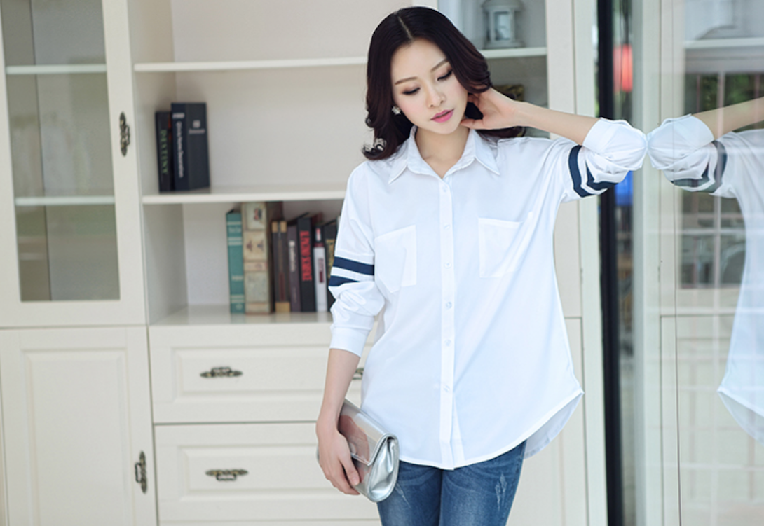 WT6054 Stylish Collar Top White