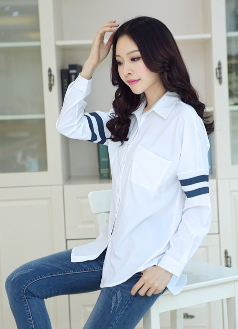 WT6054 Stylish Collar Top White