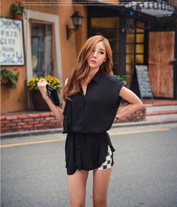 WT6186 Korea Stylish Chiffon Top Black