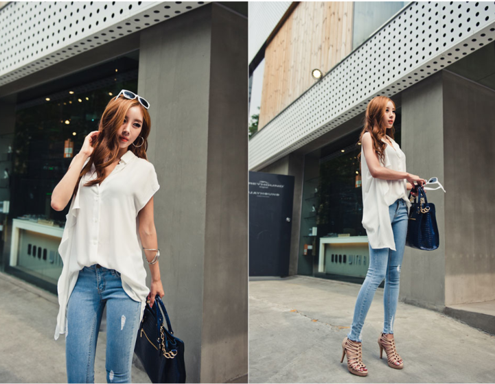 WT6186 Korea Stylish Chiffon Top White