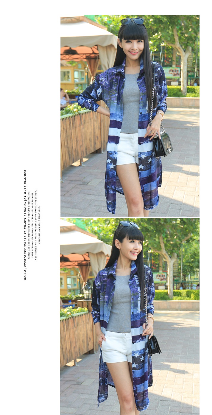 WJ3533 Stylish Long Cardigan Blue