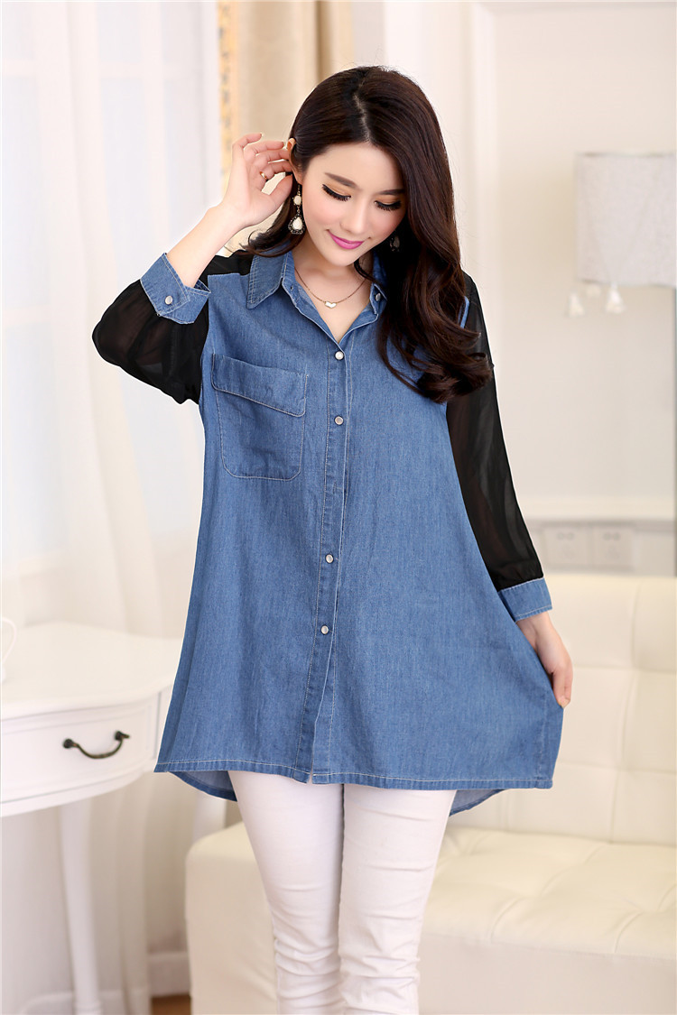 WT3538 Korea Fashion Long Top Dark Blue