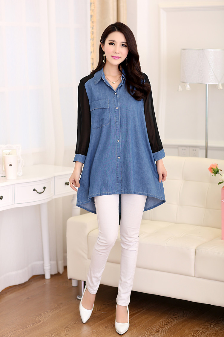 WT3538 Korea Fashion Long Top Dark Blue