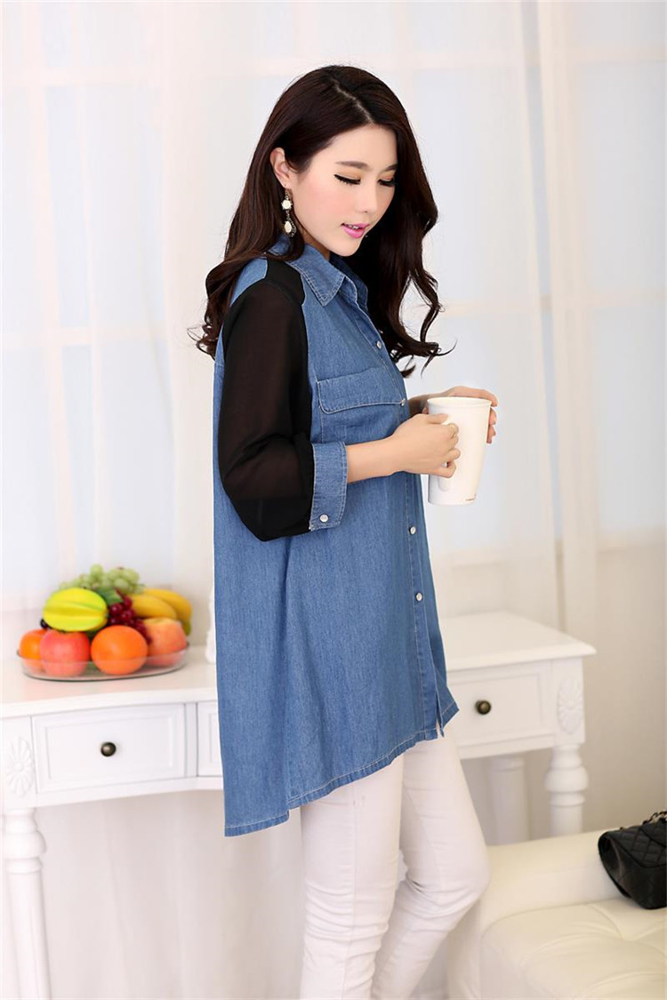 WT3538 Korea Fashion Long Top Dark Blue