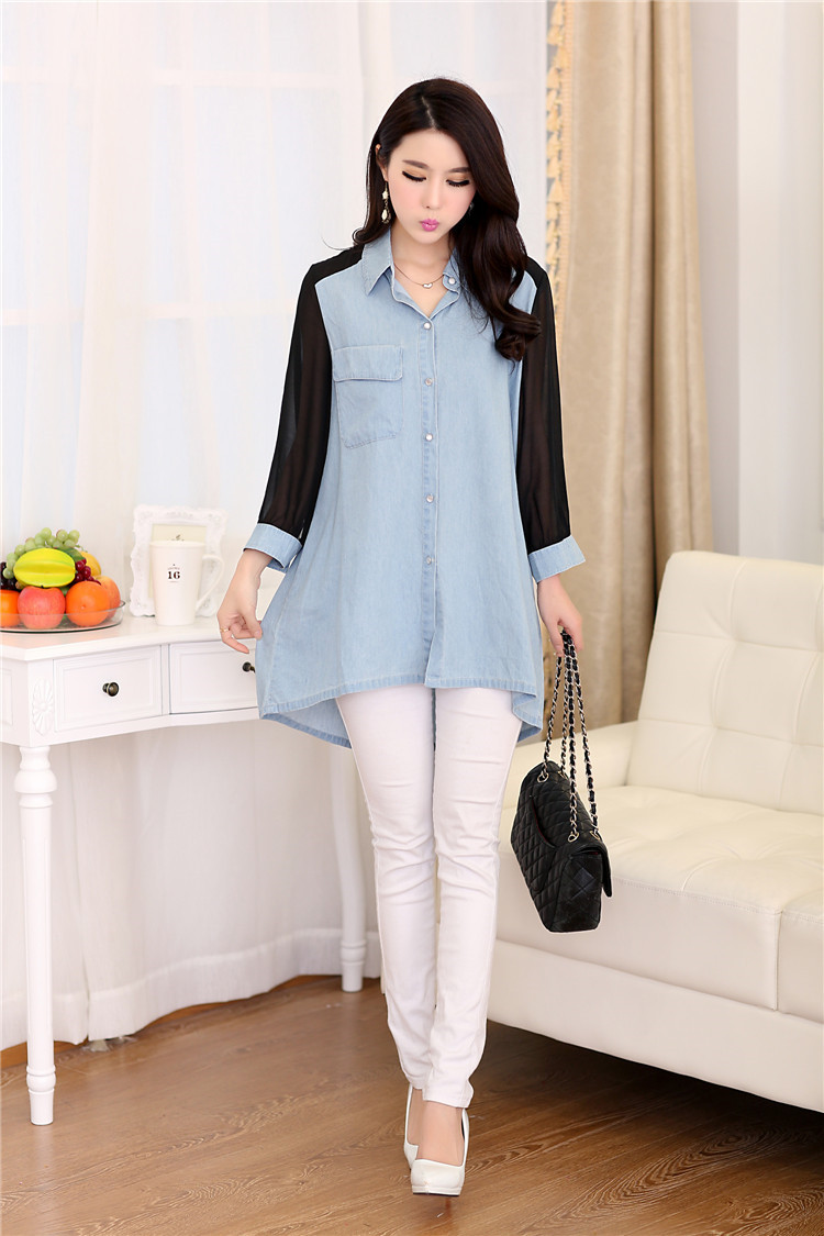 WT3538 Korea Fashion Long Top Light Blue