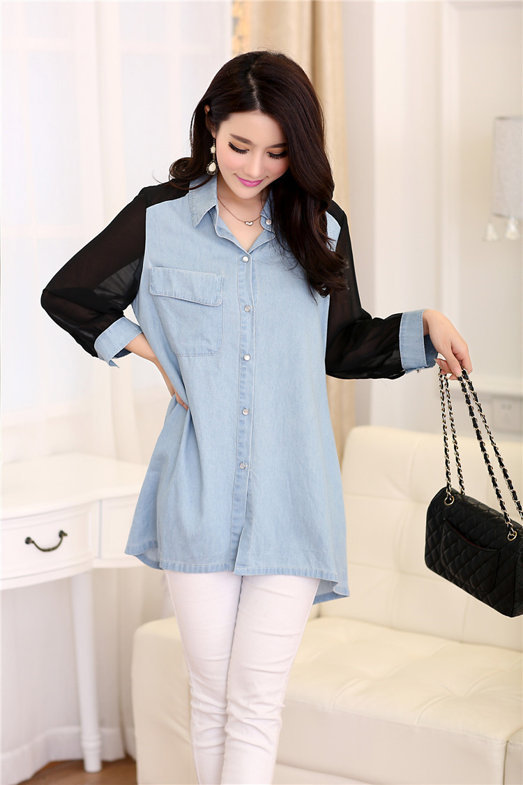 WT3538 Korea Fashion Long Top Light Blue