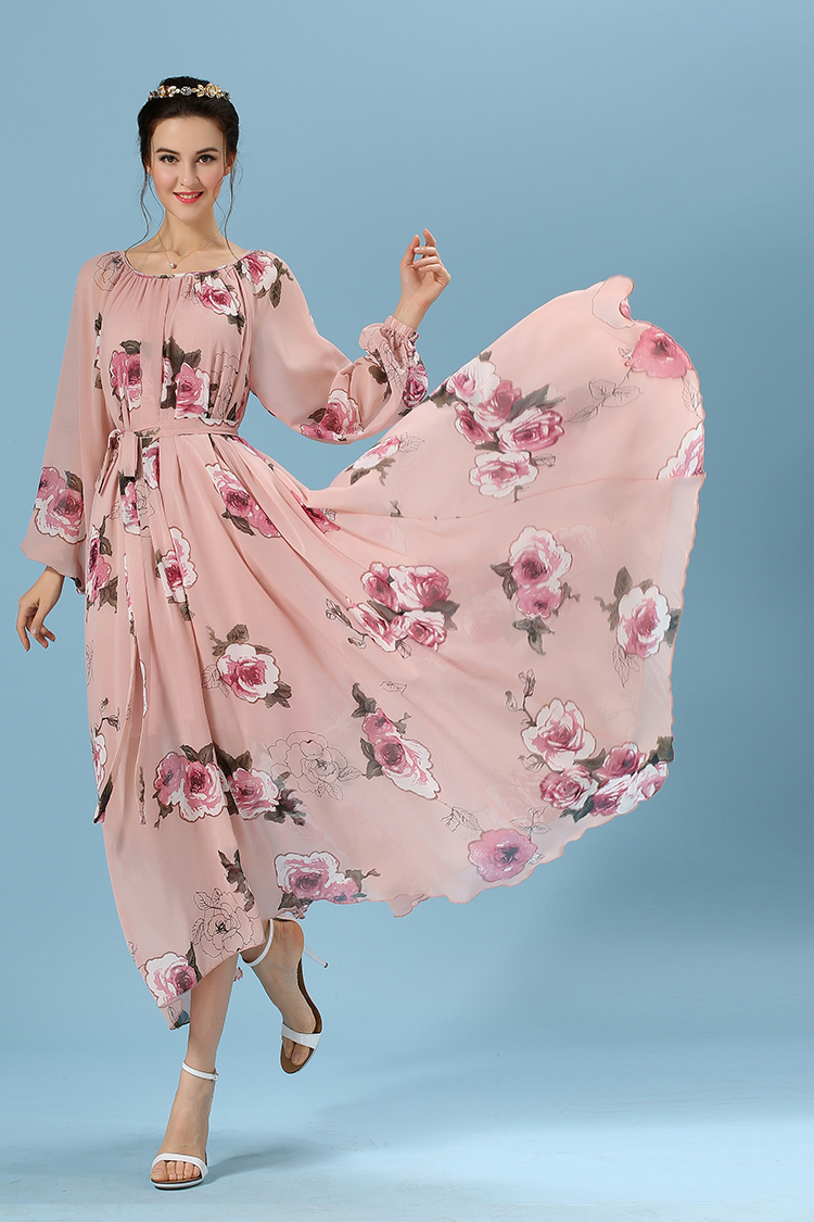 WD6225 Rose Chiffon Dress As Picture