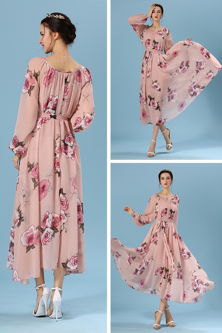 WD6225 Rose Chiffon Dress As Picture