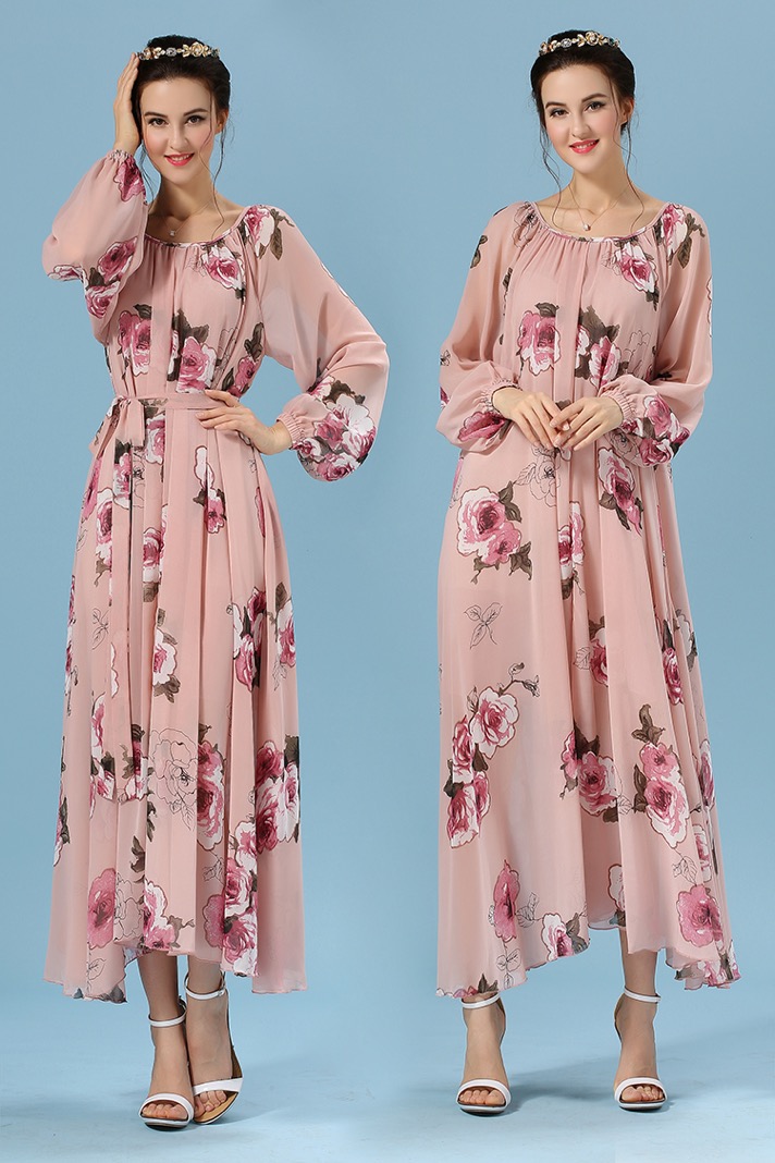 WD6225 Rose Chiffon Dress As Picture