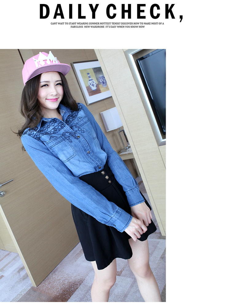 WT6280 Stylish Denim Top Dark Blue