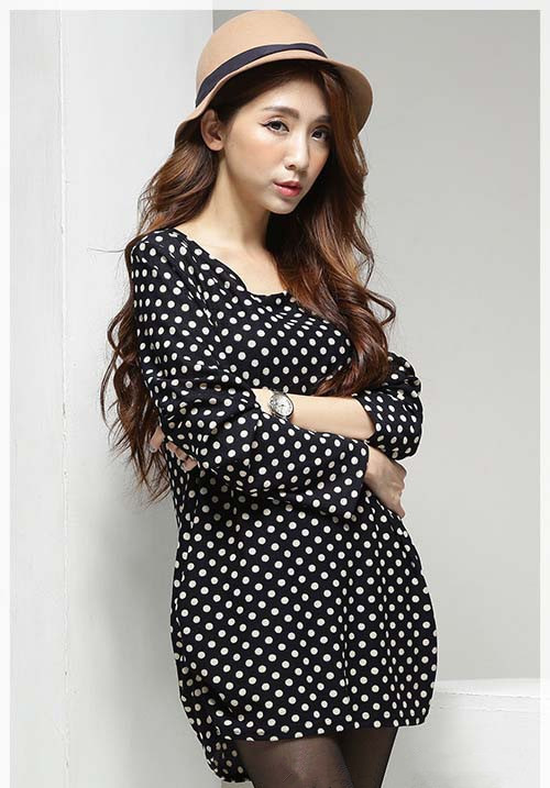 WT6300 Polka Dot Long Top Black