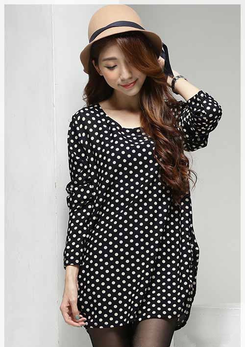 WT6300 Polka Dot Long Top Black