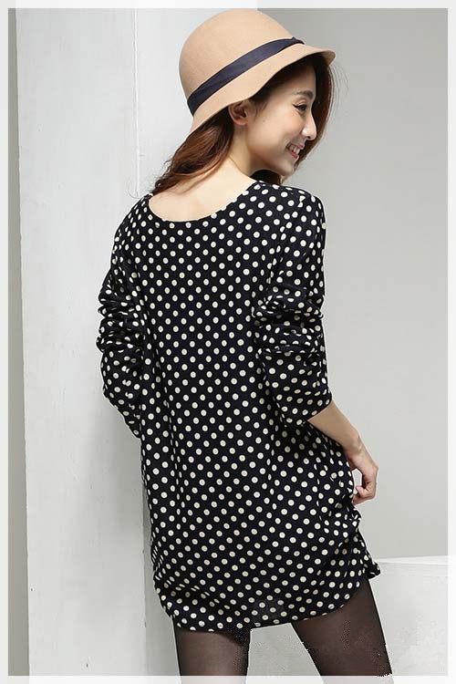 WT6300 Polka Dot Long Top Black