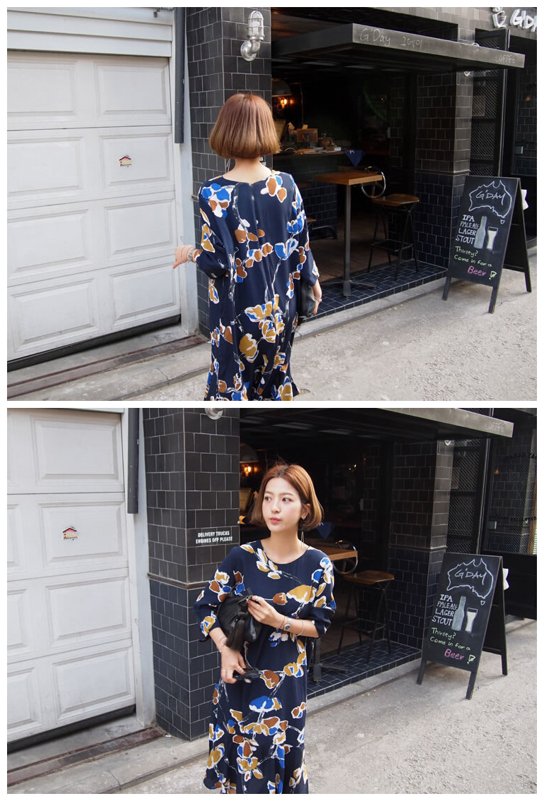 WD6352 Fashion Loose Dress Dark Blue