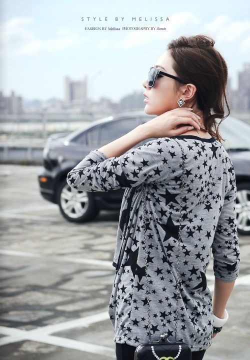 WJ6398 Stylish Star Cardigan Grey