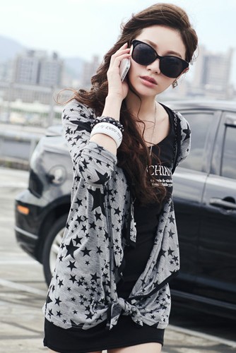 WJ6398 Stylish Star Cardigan Grey