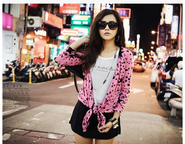 WJ6398 Stylish Star Cardigan Pink