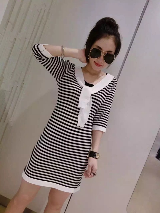 WD6400 Fashion Stripe Dress Black