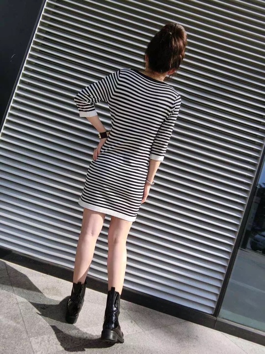 WD6400 Fashion Stripe Dress Black