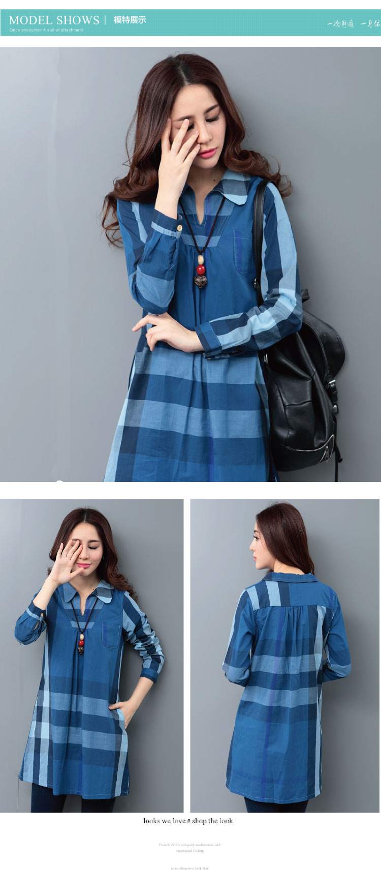 WT6431 Stylish Long Top Blue