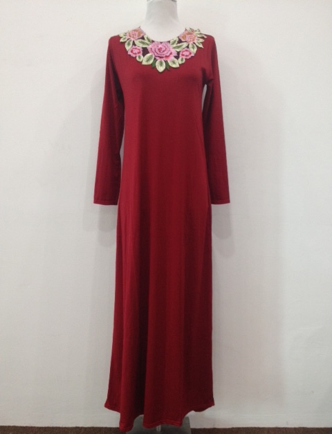 WH1135 Fashion Floral Jubah Red