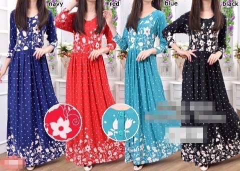 WH1140 Pretty Floral Jubah Navy