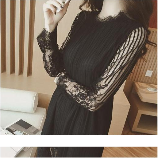 WD6598 Sexy Midi Lace Dress Black