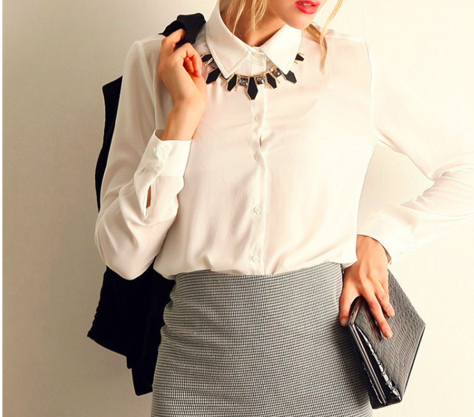 WT6626 Fashion Collar Top White