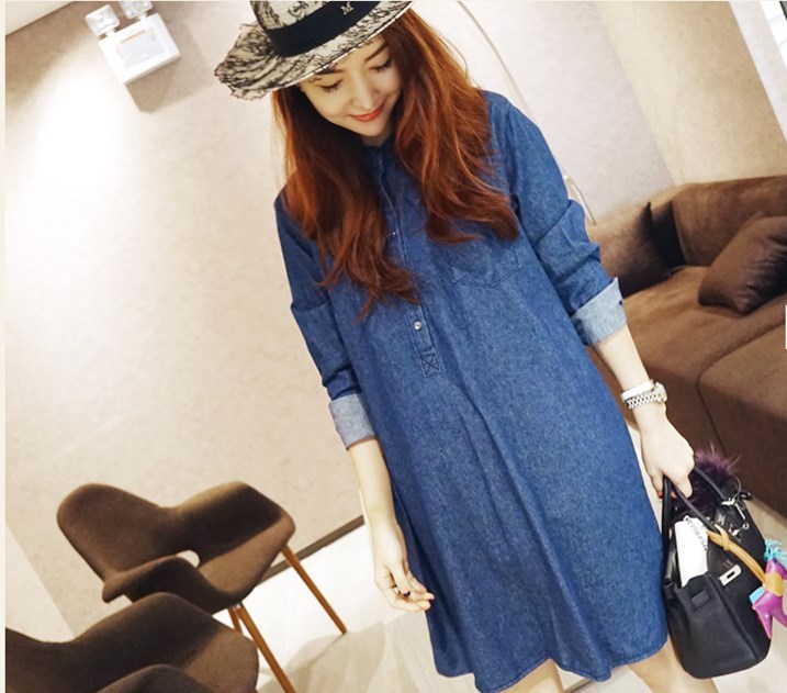 WD6633 Casual Denim Dress Dark Blue