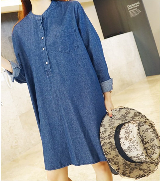 WD6633 Casual Denim Dress Dark Blue