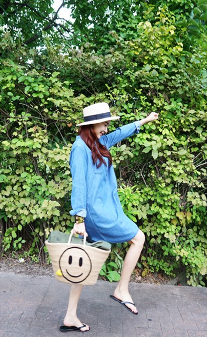 WD6633 Casual Denim Dress Light Blue