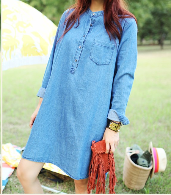 WD6633 Casual Denim Dress Light Blue