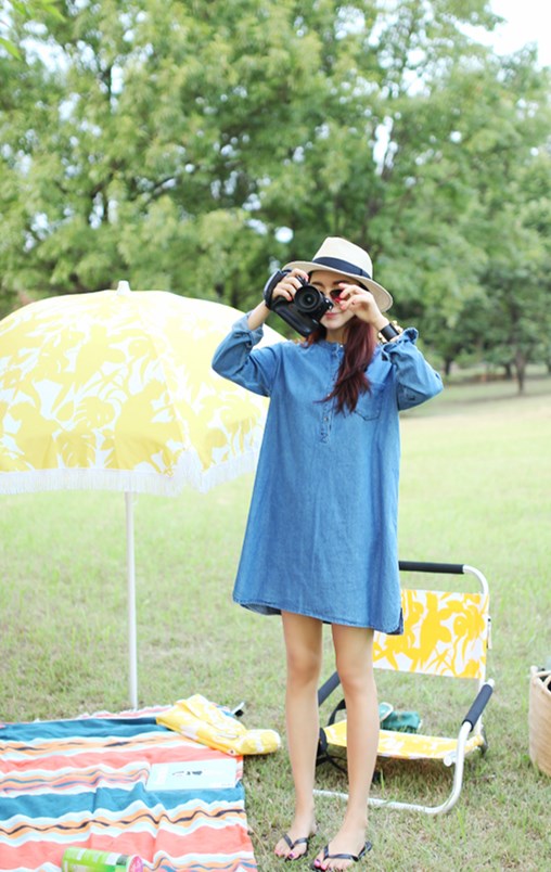 WD6633 Casual Denim Dress Light Blue