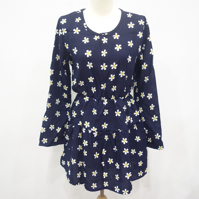 WD6639 Sweet Flower Dress Dark Blue