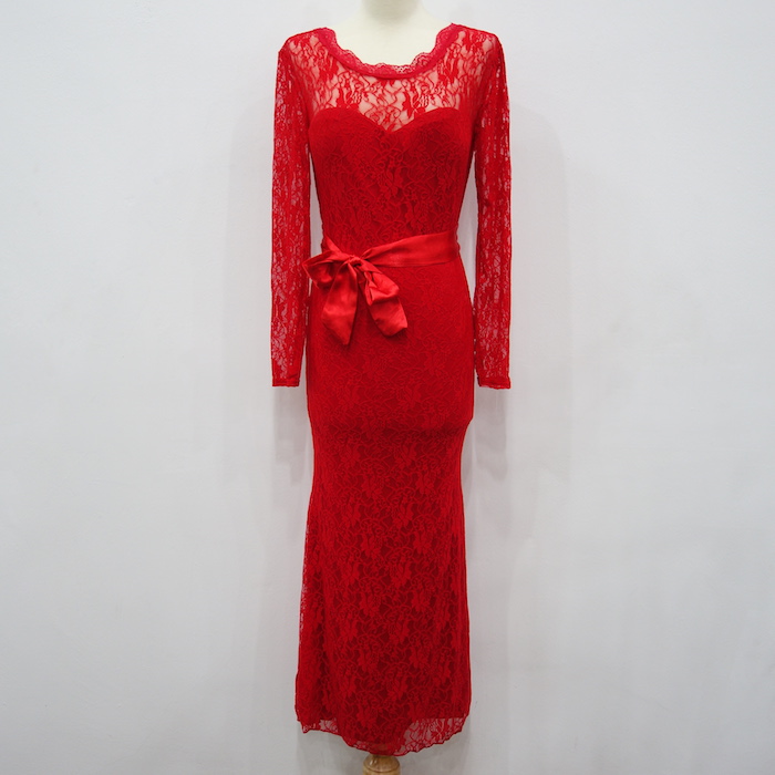 WD6688 Elegant Lace Dress Red