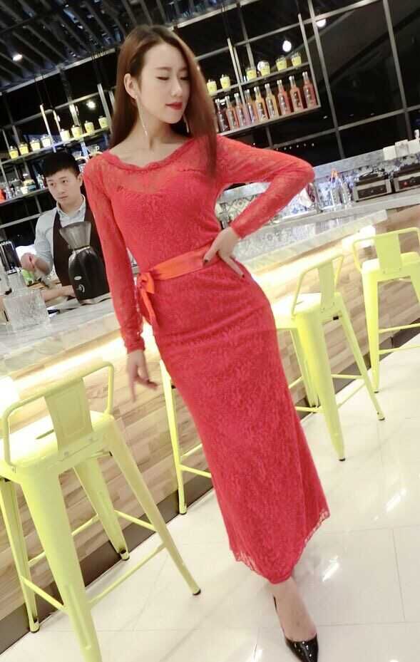 WD6688 Elegant Lace Dress Red