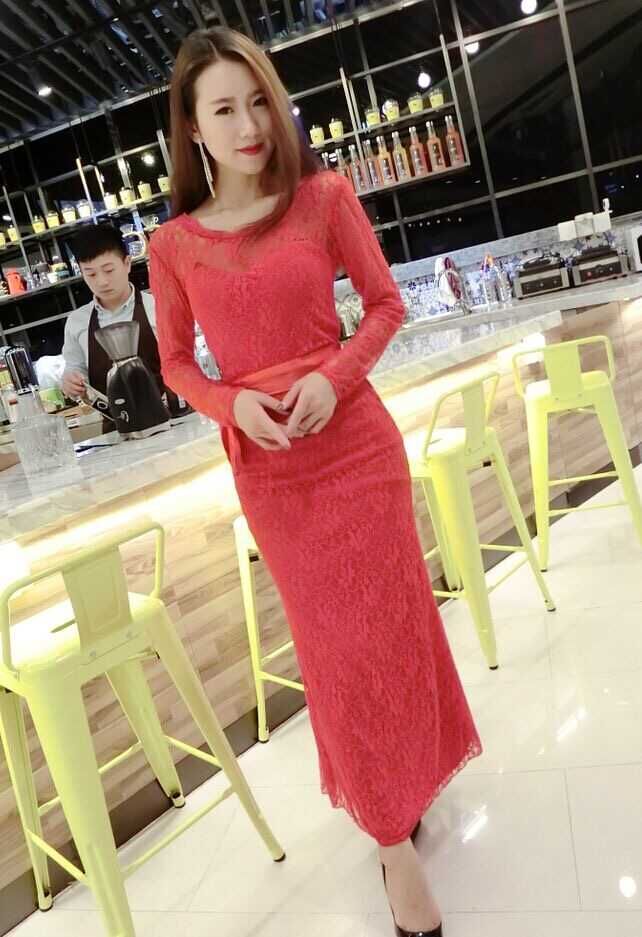 WD6688 Elegant Lace Dress Red