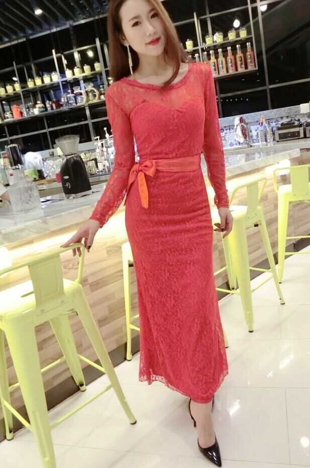 WD6688 Elegant Lace Dress Red