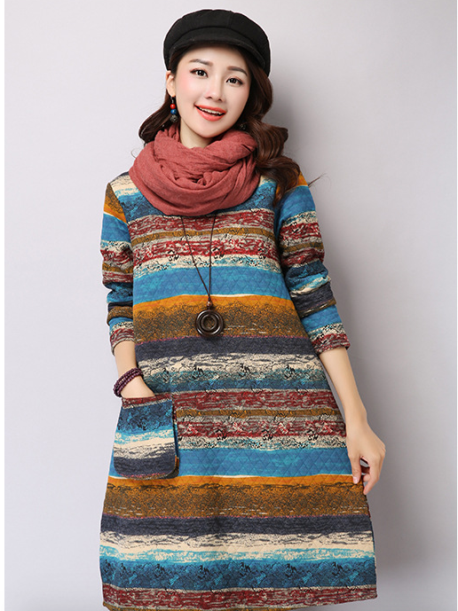 WT6694 Colourful Long Top Blue