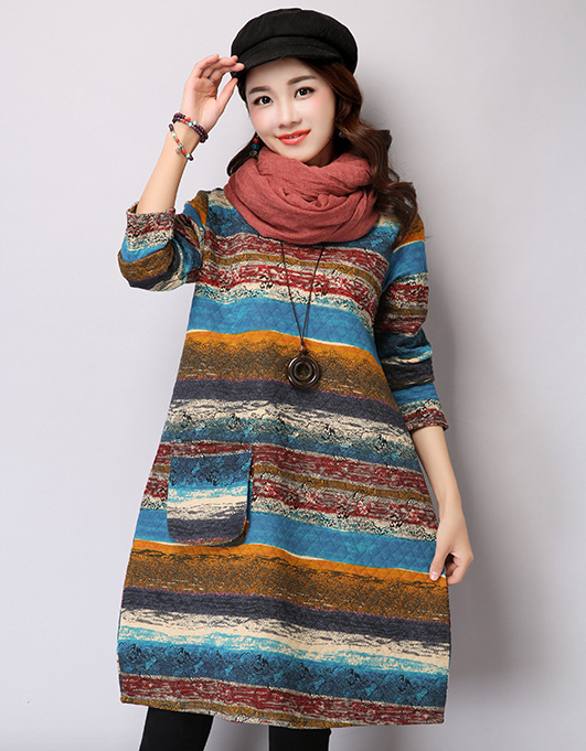 WT6694 Colourful Long Top Blue