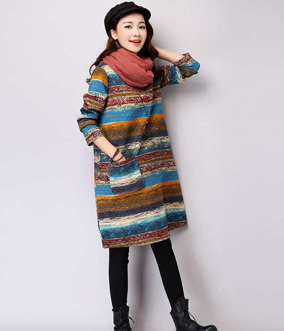 WT6694 Colourful Long Top Blue